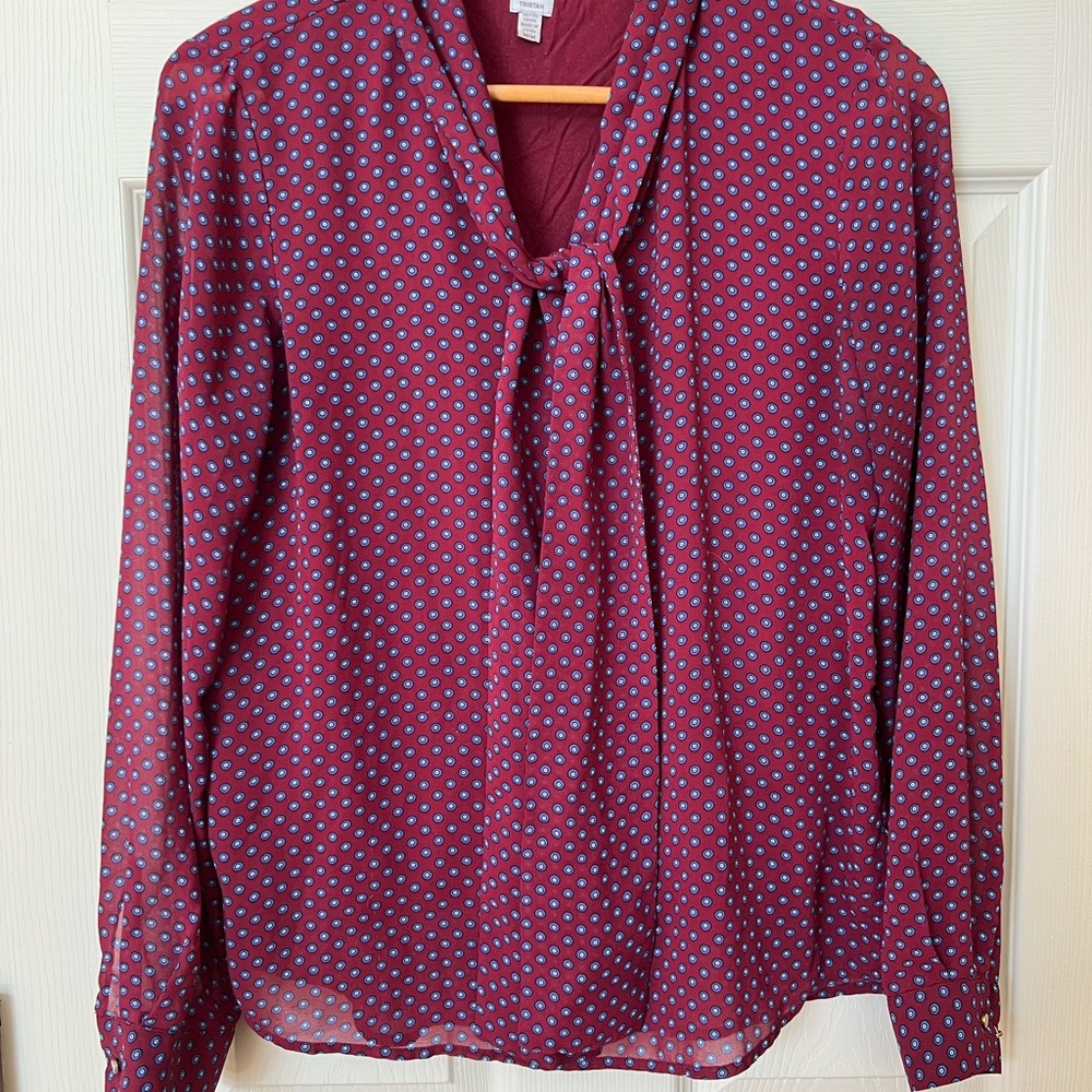 3-Women's Polka Dot Blouse - Burgundy